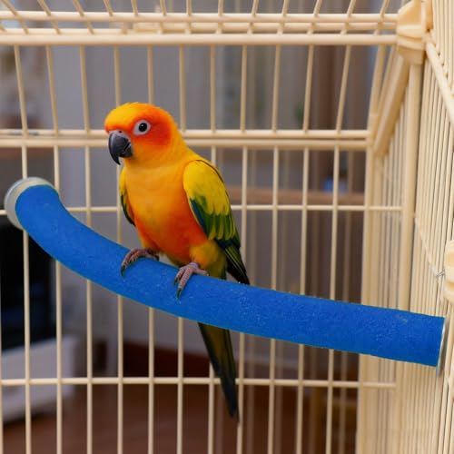 Rypet 90-Degree Parrot Perch for Cage Corner, Quartz Bird Perch (Blue S) | For Paw Grinding Clean Stick Exercise, Rough Quartz Surface, Cage Accessorie, Small Parakeets Cockatiel Conures - color: Blue-corner-90, size: Small