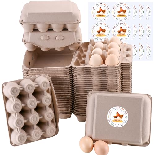100PCS Vintage Egg Cartons with Labels, Paper Pulp Square Dozen Egg Carton | Classical 3x4 Style Egg Basket Holds Up to One Twelve 12 Count Chicken Eggs, Stickers, Made from Natural Recycled Cardboard - size: Dozen Egg Cartons 100 Pcs Set
