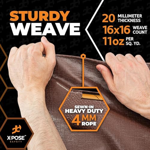 Xpose Safety 10' x 12' Ultra Heavy Duty Tarp - 20 Mil Waterproof Tarps for Camping, Outdoor Adventures & Tent Cover, UV Protection, Reinforced Corners, All-Weather Durability - size: 10' X 12'