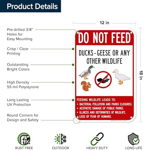 Do Not Feed Ducks Geese Or Any Other Wildlife Sign Sign, 12x18 Inches, 55 mil thick HDPS (high density polystyrene), Made in USA by My Sign Center - size: 12x18 Polystyrene