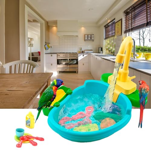 Parrot Shower, Parrot Bird Bathtub, Automatic Bird Bathtub Pet Bath Pool with Faucet, Bird Bathtub Swimming Pool Toy Bath Shower Water Dispense for Ferret, Goldfinch (Green) - color: Green