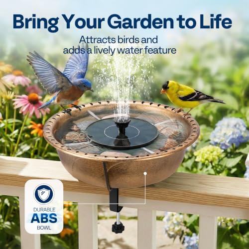 VIVOHOME Deck-Mounted Bird Bath with Solar Fountain, 13-Inch Bowl, Copper | Solar-Powered Pump, Weather-Resistant ABS, Adjustable Metal Clamp, for Railing/Fence/Balcony, Bird-Friendly, Easy to Clean - color: Copper, size: Birdbath with Fountain