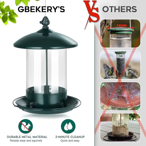 Metal Bird Feeders for Outdoors Hanging, Weather Resistant Wild Bird Feeder with 360 Degree Feeding Tray, Green, 2 Pack - color: Green