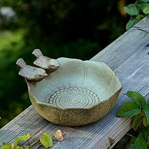 Small Ceramic Birdbath Bowl, 5.9 Inches Wild Bird Feeder Food Holder Container Bird Feeding Tray for Outside Bee Water Bath Outdoor Garden Decor