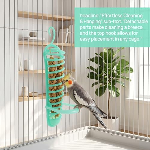 Kisangel Plastic Parakeet Millet Spray Holder, Hanging Feeder for Parakeets | Fruit Vegetable Foraging Toy, Prevent Waste, Cage Hanging Perch Stand, 9.8in Green Plastic Basket for Bird Cockatiels