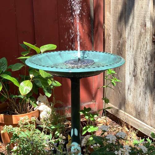 Bird Bath with Solar Fountain, 20in Green Bowl for Outside Garden Yard Lawn | 100% Solar Auto-start Pump, 6 Spray Nozzles, Rustproof Plastic, Holds 1.58gal Water, Attracts Birds & Butterflies, 28in Tall - color: Green Bird Bath