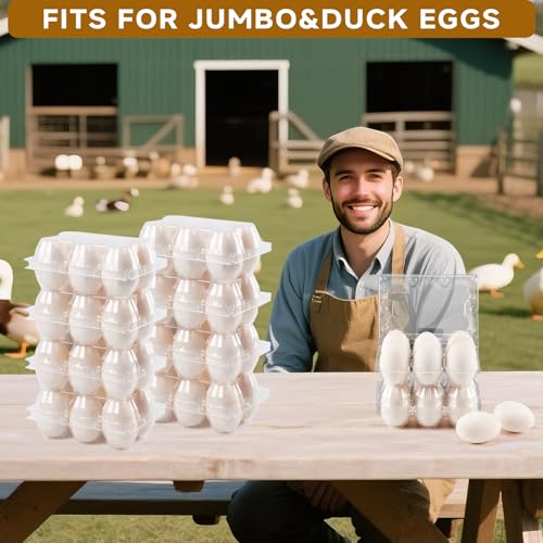 120 Pack Duck Egg Cartons Jumbo Egg Cartons Cheap Bulk with Sticker Labels | Clear Empty Plastic Egg Containers Extra Large for Home Ranch Farm Commercial Market Display, 2×3 Grids