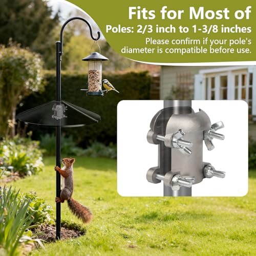 Stainless Steel Squirrel Baffle Bracket, Rustproof Chew-Proof Holder for Bird Feeder Pole 0.7"-1.25", Easy Install Outdoor Garden Accessory