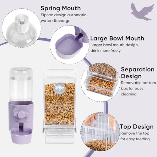 lemtrflo No Mess Bird Feeder Water Dispenser Set, Bird Feeder for Cage | Cage Accessories for Parrot, Finches, Budgies and Canaries - color: Purple