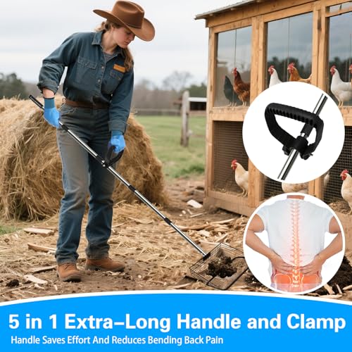 Large Chicken Poop Scooper Chicken Scooper for Poop with 37" to 75" Adjustable Stainless Steel Handle Gloves Litter Sand Sifting Shovel Cleaning Tool for Chicken Coop Goat Stall Stable - color: 10inch