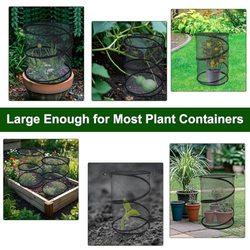 4 Pack Pop up Plant Covers Tent from Animals, 20"H X 13"D Insect Barrier Mesh Plant Guard Cover Net Black Garden Plant Protectors Mini Greenhouse Plant Protection Cage with Stakes for Outdoor Plants - color: Black