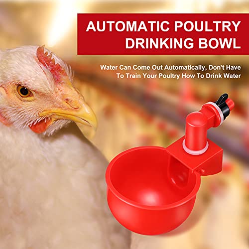 Patelai Chicken Water Cups, Chicken Waterer Cups Summer Water Feeder Cup 3/8 Inch Thread Automatic Filling Waterer Poultry Drinking Bowl for Duck Turkey Bunny(Red,48 Pieces) - color: Red