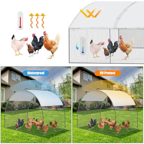 VitalCozy 2 Pcs Chicken Coop Cover Waterproof 14.5 x 6.6 ft Chicken Run Cover Coop Tarp Accessories for Winter with 50 Pcs Ball Bungees Cords for Outdoor (White) - color: White, size: 14.5 x 6.6 ft