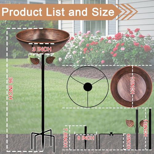 3" Deep Metal Bird Bath for Outdoors, Removable 13" Dia Bowl with Stable Upgrades Stake, Easy to Clean Birdbaths for Garden Yard Lawn Decor 1.4 Gallon (Pack of 2) - size: 13 "diameter, 3" depth (Pack of 2)