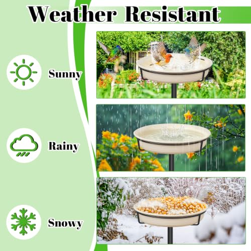 Bird Baths for Outdoors Heavy Duty, 39in Detachable Birdbaths for The Garden Clearance, Bird Bath Bowl Spa & Birdfeeder with Metal Stake Stand for Outdoors Garden, 4 Spiky Feet (C) - color: White
