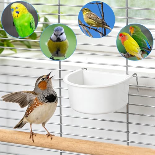 2 Pack Bird Cage Feeder, Plastic Hanging Feeder Cup with Metal Hooks Food and Water Dispenser Bowl for Small Birds Parakeet