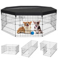 Artmalle Dog Playpen with Top Cover, 24 Inch Rustproof Fence with Door | Covered 24-inch dog playpen features a top cover for shade and jump-out control, plus rustproof panels and a built-in door. - style: 24'' x 24'' with Top cover