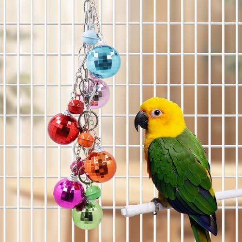 Oooct Bird Swing Wind Chime Toys, Colorful Parrot Hanging Chewing Toy with Hollow Balls and Bells, Bird Cage Accessories for Small to Medium Birds, Budgie Lovebirds Conures Parakeets Cockatiels Rats