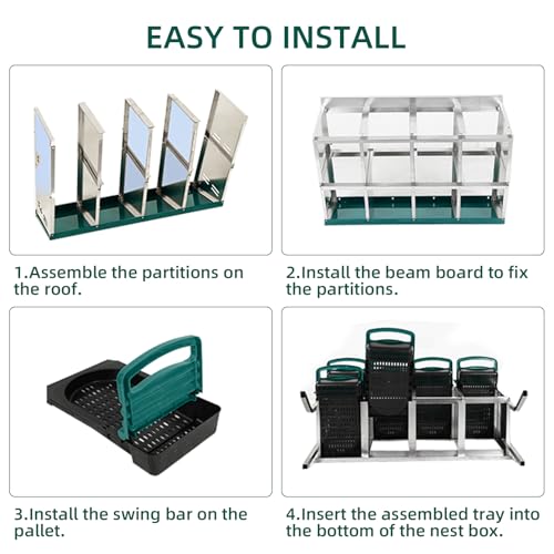 GarveeHome 2-Tier Chicken Nesting Box, 8 Compartment Metal Chicken Laying Boxes with Waterproof Roof ＆ Removable Trays for Hens, Poultry，Easy Egg Collection - color: Green, size: 47.2"L x 17.7"W x 35.4"H