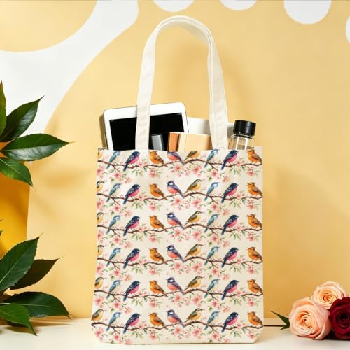 Cartoon Canvas Tote Bag, Gifts for Women Men Birthday Christmas Reusable Tote Shoulder Bag for Grocery Shopping 01 - color: Bird 642