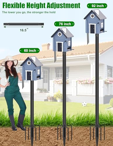 Bird House Pole, 1 Pack 92 Inch Metal Bird Feeder Pole for Outdoor, with 5-Prong Heavy Duty Base for Birdhouse Mounting, Weather Station - size: 92 inch
