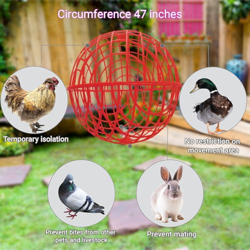 15.7" Ball-Shaped Movable Chicken Coop,Pigeon Rabbit Duck Safe Walking Net,Preventing Trampled by Horse,Predation by Eagles,Dog Bites.Pet Removable Prevent Harassment Safety Hutch - color: Red
