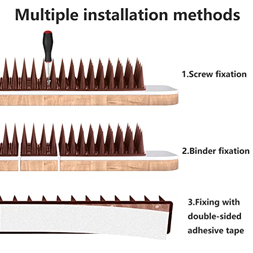 Bird Spikes, 37.3 Feet Bird Guard Spikes for Squirrel Cat Raccoon and Other Small Animals, Pigeon Spikes for Outdoor Fences and Roofs, Durable Plastic Bird Barrier Strips（40 Pack） - color: Brown, size: 40 pack