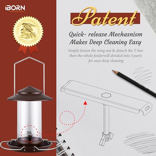 Bird feeders for Outdoors Metal Chew Resistant Brushed Bronze,1PK | Metal Roof, Metal Tray, Fixed Hanger, Flip-Top Fill, 3 Perches, Easy-Clean, 1.32lb - color: Bronze, 1.5LB, 3 Perches