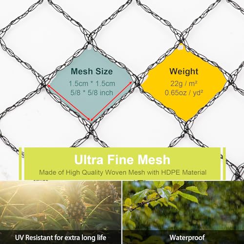 Bird Netting for Garden Protection, Anti Bird Mesh Garden Netting | RIFNY 6.5 x 33FT Heavy Duty Netting with Staples for Vegetable, Fruit Trees & Other Plants, Lasting Against Deer Squirrels - size: 6.5FT x 32.5 FT