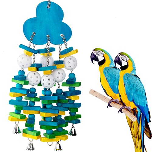 Large Bird Parrot Toys for Cockatoos African Grey Macaws Amazon Parrots | MEWTOGO, Brightly Colored, Appealing to Birds, Natural Wood, Bird Gifts, Blueberry Style - color: Blue