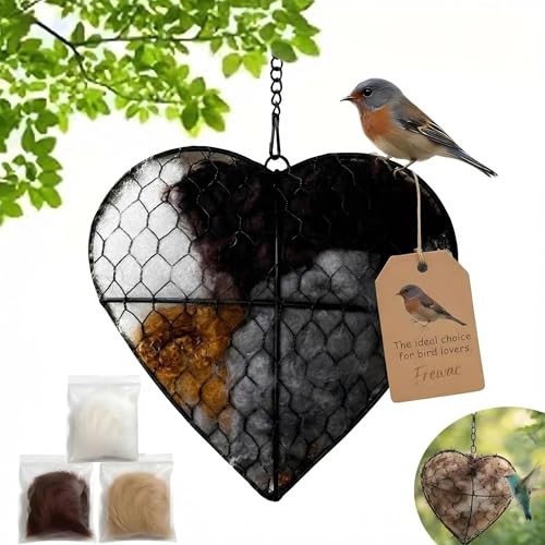 Handmade Fiber Bird Nesting Heart, Nesting Material for Wild Bird, Refillable Nesting Accessories, Hummingbird Nest/House, Outdoor Garden Decortion, Gifts for Bird/Nature Lovers (1pc) - color: Multicolor