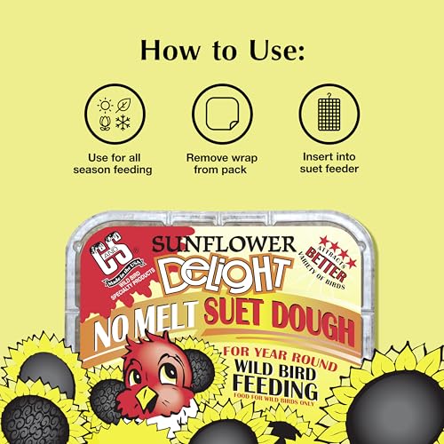 C&S EZ Fill Sunflower Suet and Snak Feeder, Holds One 56-Ounce Suet Cake | Hanging bird feeder with steel roof, platform base, top-opening suet cage for multiple standard suet cakes - style: Sunflower 12-Pack