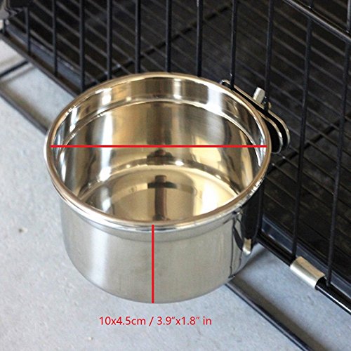 Pet Dog Stainless Steel Coop Cups with Clamp Holder - Detached Dog Cat Cage Kennel Hanging Bowl,Metal Food Water Feeder for Small Animal Ferret Rabbit (Small) - size: Small
