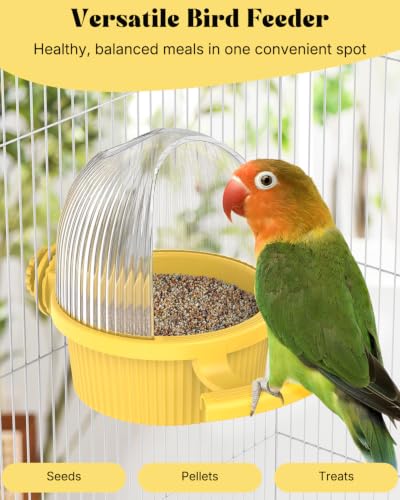 Pawfly No Mess Bird Feeder, Bird Cage Feeder, Bird Bowls for Cage, Bird Feeder for Cage, Bird Water Dispenser, Parakeet Feeder Waterer for Parrot, Cockatiel, Budgie & Lovebird,Yellow - color: Yellow