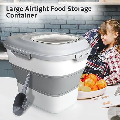 Rice Storage Bin Cereal Containers, 13-50lb Collapsible Rice Container Dispenser with Transparent Lid, Rolling Wheels, Measuring Cup and Scoop, Airtight Dog Cat Pet Food Storage Container White - color: White