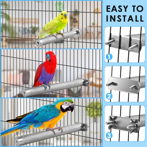KATUMO Bird Perch - Stainless Steel - Rough Surface Stand for Small to Medium Parrots (9.8 x 1.0 inch) - size: M: 9.8 x 1 inch
