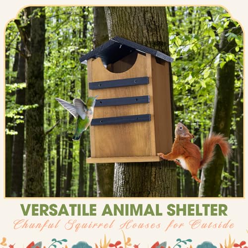 Cedar Squirrel House,Barn Owl Nesting Box, Bird House Outside,Duck Nesting Shelter,Rustic Big Squirrel Shelter & Birdhouse Combo,Wooden Heavy Wildlife Box,Carbonized Assemble Needed
