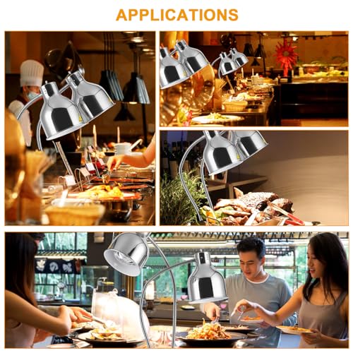 Dual Head Food Heat Lamp 500W w/3 Bulbs for Buffet Food Warmer | Heavy-Duty, Commercial Large Food Warming Lamp w/ 3 Bulbs,Carving Station/Restaurant/ Parties, Flexible Arms, Adjustable Head