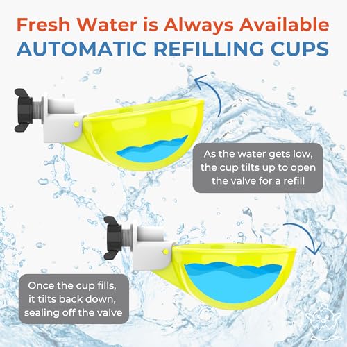 Lil'Clucker - Large Automatic Chicken Waterer Cups Suitable for Ducks, Geese, Turkeys, and Bunny Rabbit - Water Feeder Kit - Poultry Waterer (Yellow, 5 Pack) - color: Yellow, size: 5 Pack