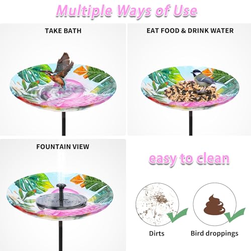 Bird Baths for Outdoors, Glass Bird Bath Stake, Flamingo Birdbaths & Support, Bee Baths for Garden, Outside, Lawn, Outdoor Decor - color: pink