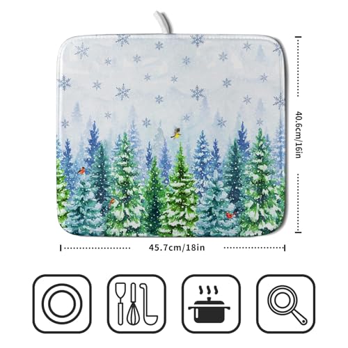 Winter Dish Drying Mat Forest Kitchen Mat for Counter for Home Season Decor 18 X 16 In - color: Winter Forest Bird, size: 18" x 16"