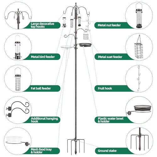 Bird Feeding Station Kit Pole Wild Bird Feeder Hanging Planter Hanger Multi Feeder Hanging with Metal Suet Feeder Bird Bath for Attracting Wild Birds - size: 94 Inch