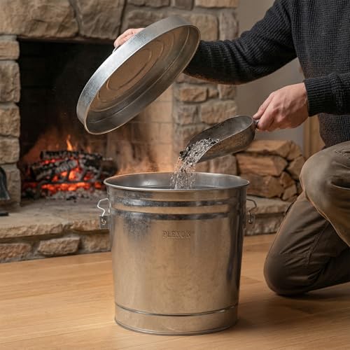 Plexon 6 Gallon Small Metal Trash Can with Lid Outdoor Locking Galvanized Metal Garbage Can with Lid for Poultry Feed Bird Seed Storage Ash Galvanized Bucket - size: 6-Gallon