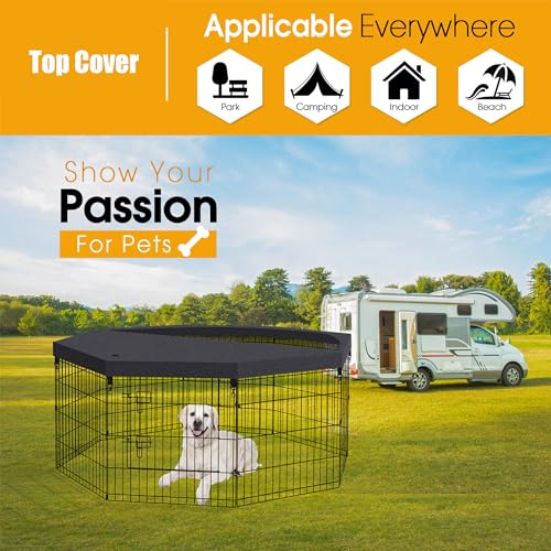 Artmalle Dog Playpen Top Cover Only, 8-Panel 24-Inch Octagonal Mesh, Black | Mesh top cover fits most 8-panel, 24-inch-wide octagonal dog pens, adding shade, airflow and jump-out protection. Cover only. - style: Top cover Black