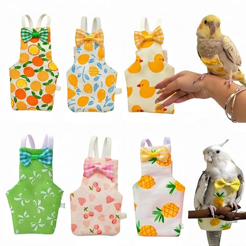 6Pcs Bird Diapers Bird Harness Flight Suits Diapers Reusable Parrot Nappy with Waterproof Inner Layer Washable Cute Urine Wet Suit Costume for Cockatiel Conure Budgie Macaw Parakeet, S - size: S