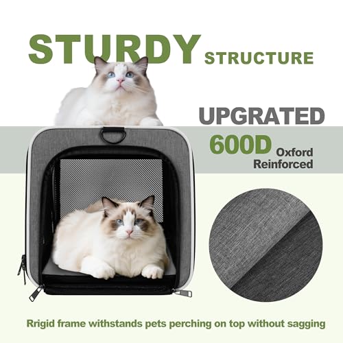 GAPZER Cat Carrier 18x11x11 Top Load, Soft-Sided Pet Travel Bag Over 15 lbs | Collapsible Small Dog Puppy Crate 10 Pound, Small Animal Rabbit Kennel Carrying Case, Kitten Mesh Cage Medium Cat Under 25 lb - color: Grey