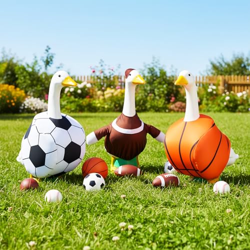 Abbylike 4 Set Football Porch Goose Outfit Lawn Baseball Goose Costume Rugby Basketball Porch Game Day Clothes for 23" H Statue Patio Yard Party Celebrations Decor - style: Football