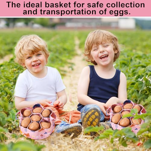 Egg Collecting Basket, Canvas Egg Basket for Gathering Fresh Eggs | Egg Basket for Gathering with 7 Pouches for Chicken, Duck, Goose, Bird, Various Poultry Collection (Cartoon Chicken Style 1) - style: Cartoon Chicken Style 1