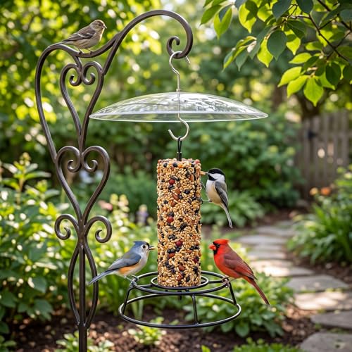 1 Pack Cylinder Bird Feeder Outdoor Metal Seed Cake Feeder with Clear Rain Proof Cover Hanging Chew-Proof Backyard Wild Bird Feeding Feeders for Outdoors Garden(Open Loop) - style: Open Loop