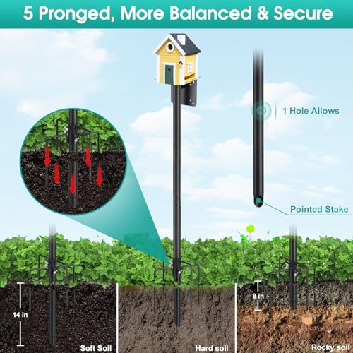Bird House Pole,102 Inch Heavy Duty Bird Feeder Pole Mount Kit for Outdoors, 5-Prong Base, Splicing Adjustable Feeding Stand Station for Birds Watching,Weather Station (Birds House Not Included) - size: 102"